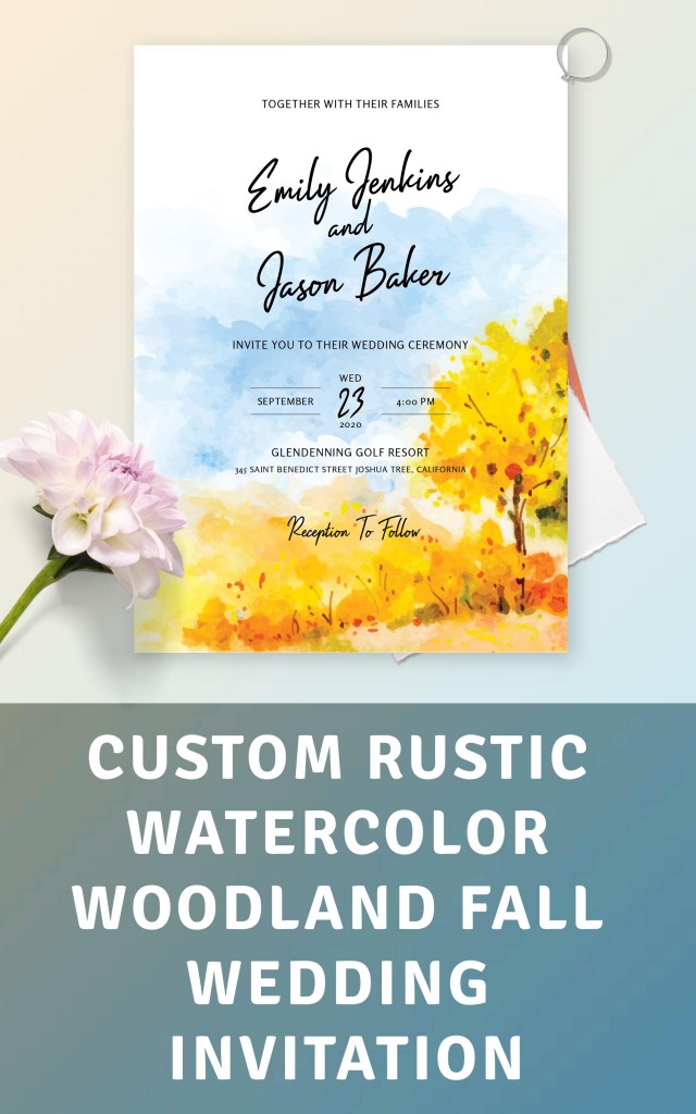 Get Rustic Watercolor Woodland Fall Wedding Invitation