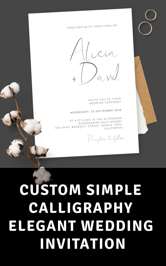 Simple Calligraphy Elegant Wedding Invitation Template Online Maker