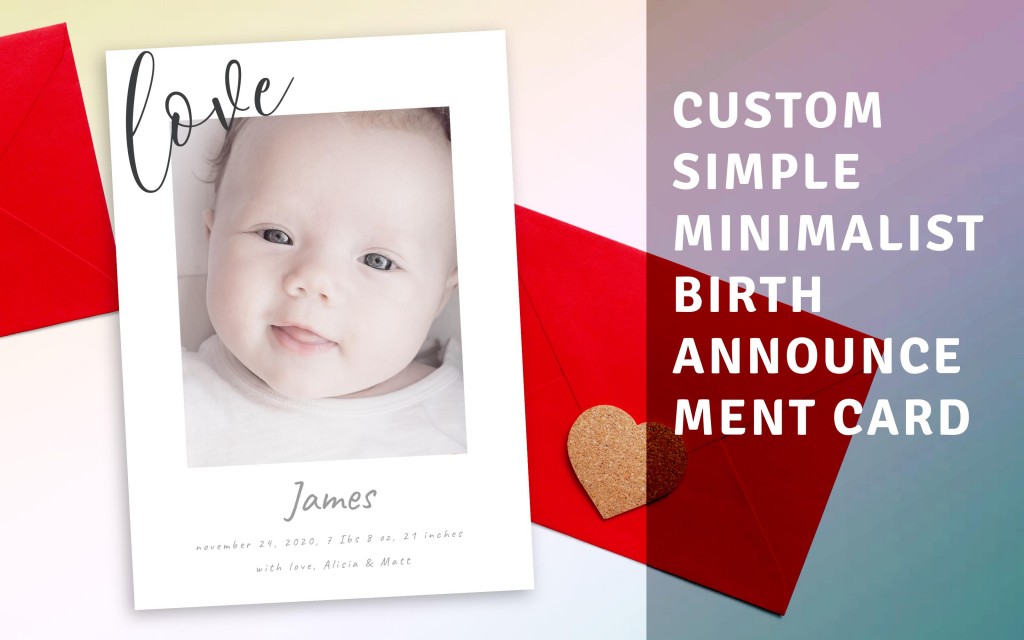 Custom Simple Minimalist Birth Announcement Card