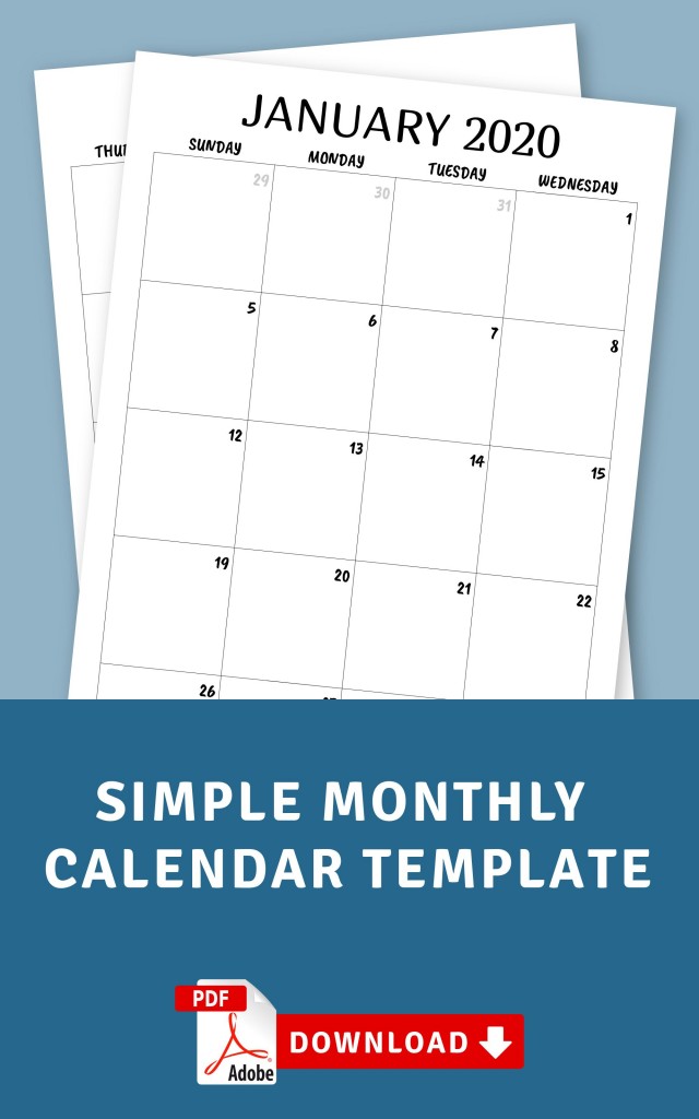 Simple Monthly Calendar Template Printable PDF