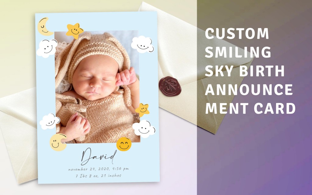 Custom Smiling Sky Birth Announcement Card