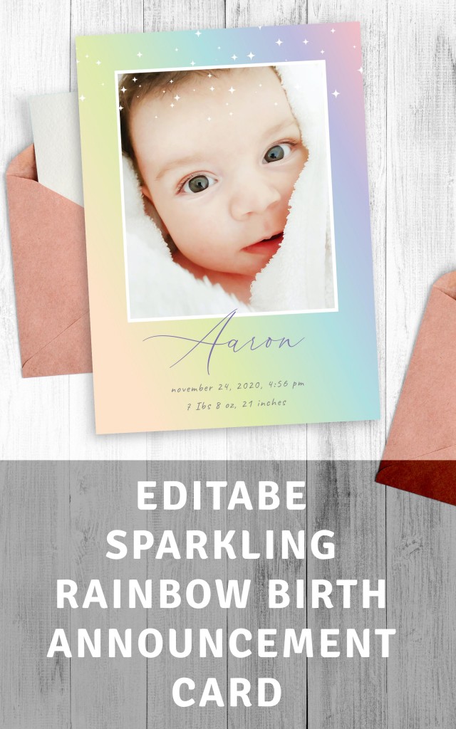 Get Sparkling Rainbow Birth Announcement Card