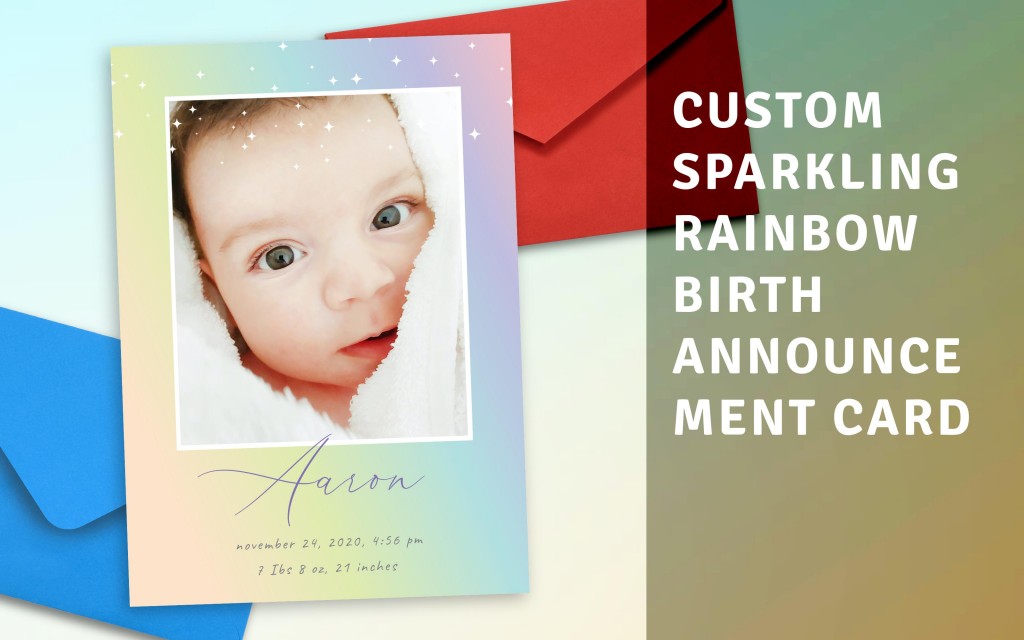 Custom Sparkling Rainbow Birth Announcement Card