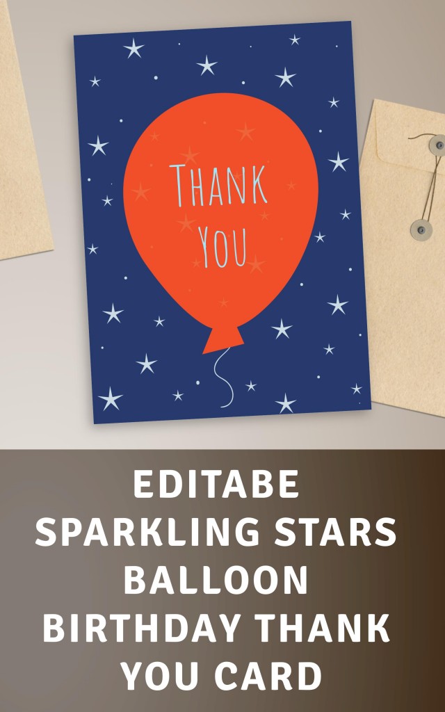 Get Sparkling Stars Balloon Birthday Thank You Card
