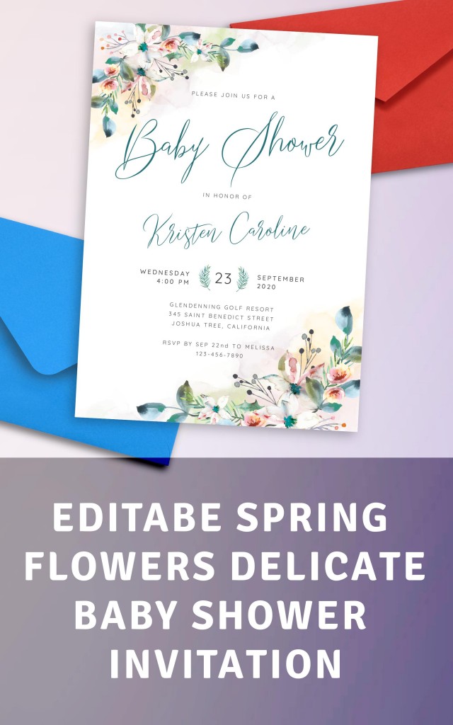 Spring Flowers Delicate Baby Shower Invitation Template Online Maker