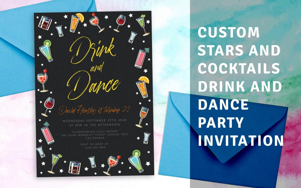 Custom Stars and Cocktails Drink and Dance Party Invitation