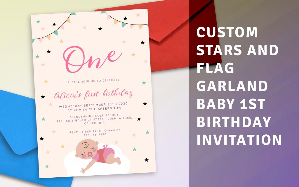Custom Stars and Flag Garland Baby 1st Birthday Invitation