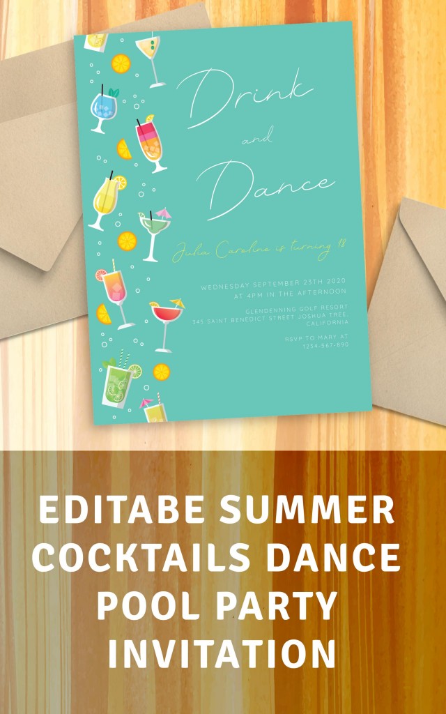 Summer Cocktails Dance Pool Party Invitation Template Online Maker