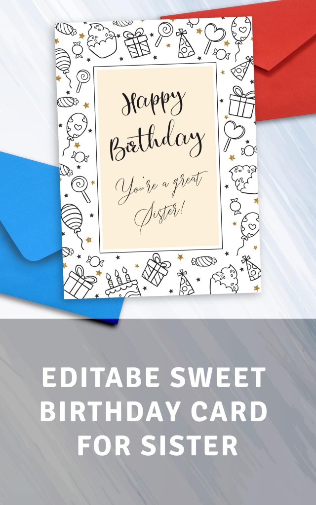 sweet birthday card for sister template editable online