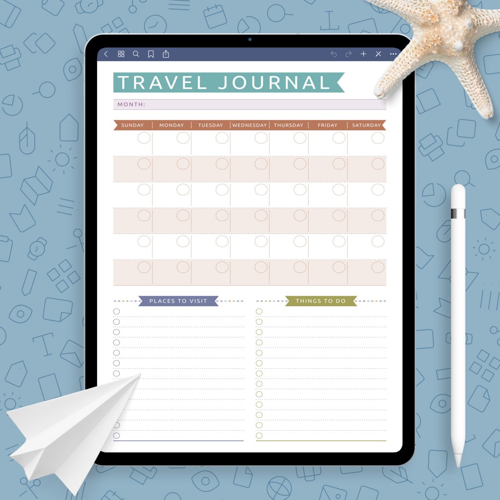 Travel Journal Template - Casual Style Template - Printable PDF