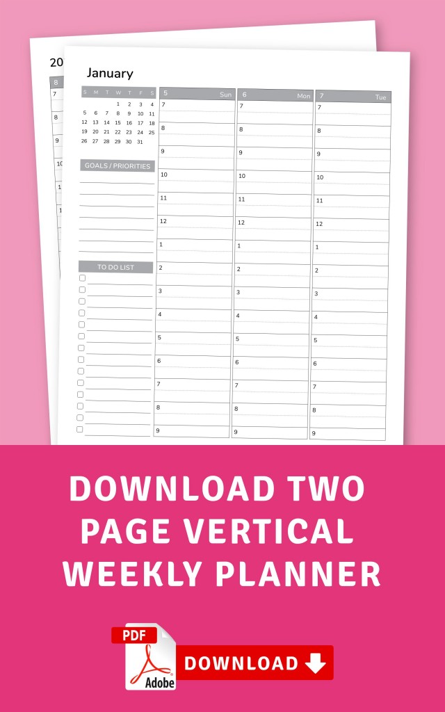 Vertical Weekly Planner Printable