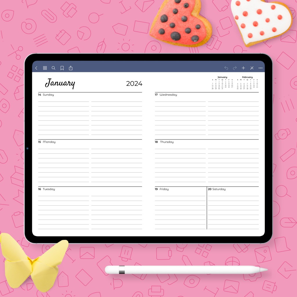 Two Page Weekly Planner with Calendar Template Printable PDF