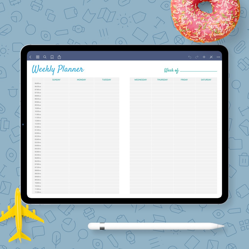 Vertical Weekly Hourly Planner Template - Printable PDF