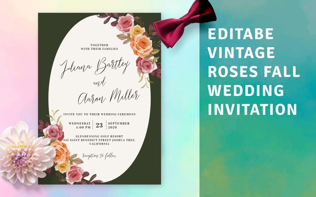 Custom Vintage Roses Fall Wedding Invitation