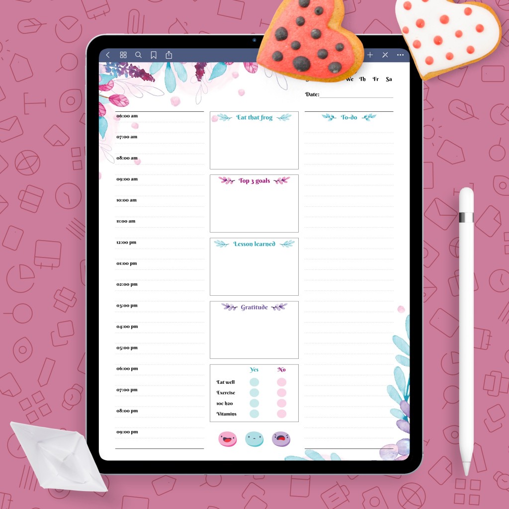 Watercolor Botanics Daily Planner Template Printable PDF