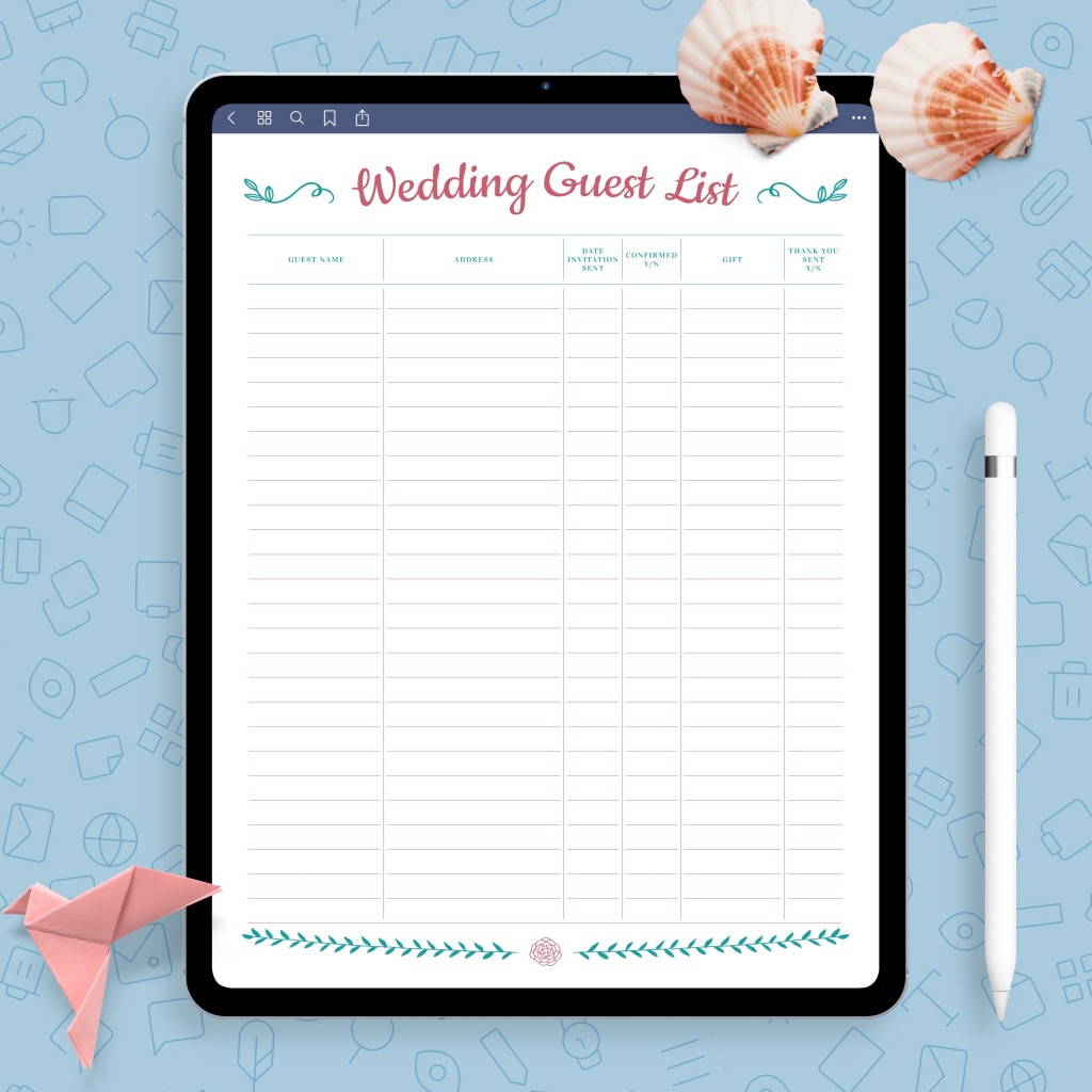 Wedding Guest List with Gift Section Template - Printable PDF