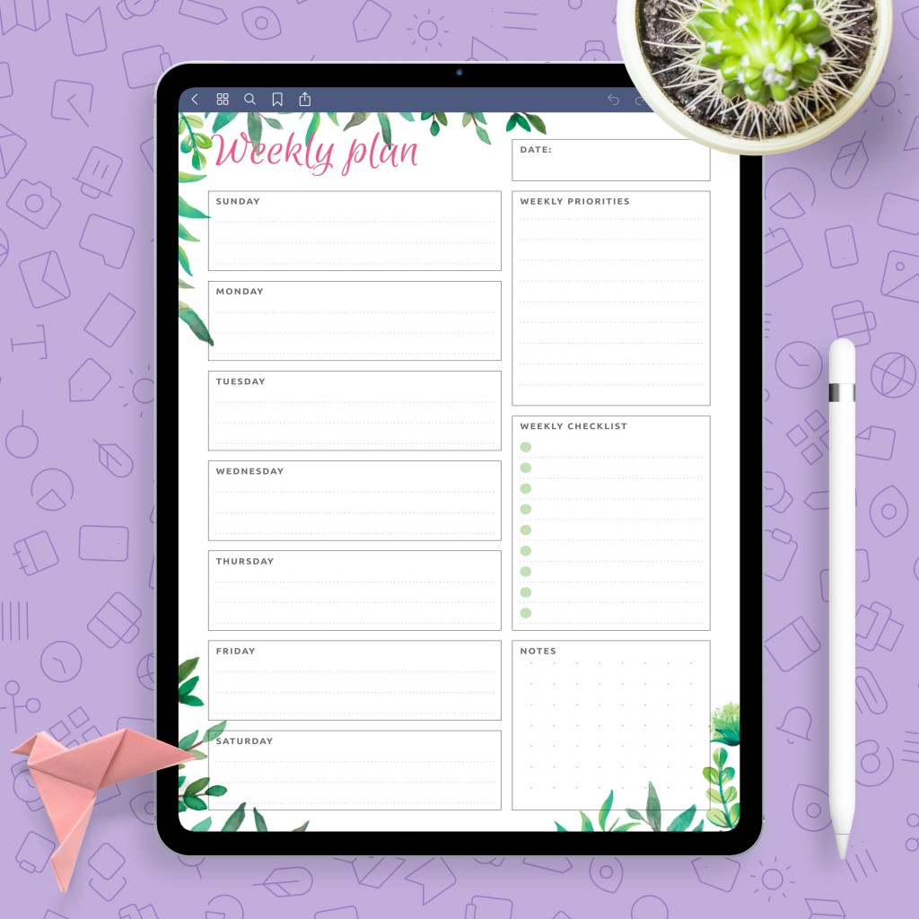 Week at a Glance Priorities and Checklist Template Printable PDF