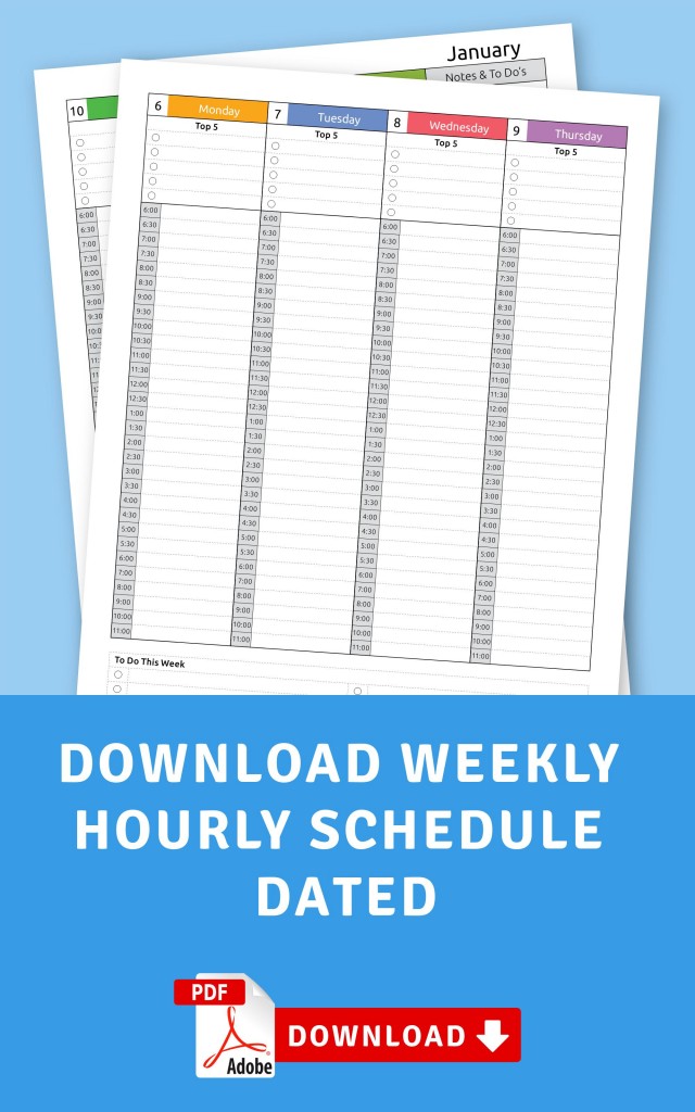 Weekly Hourly Schedule Dated Template - Printable PDF