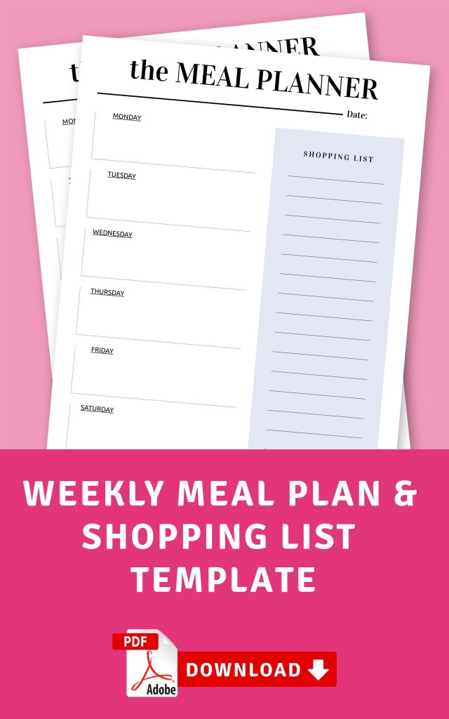 Weekly Meal Plan & Shopping List Template - Printable PDF