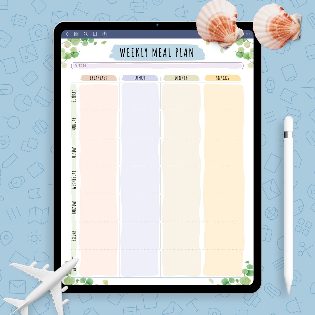 Weekly Meal Planner - Botanical Template - Printable PDF