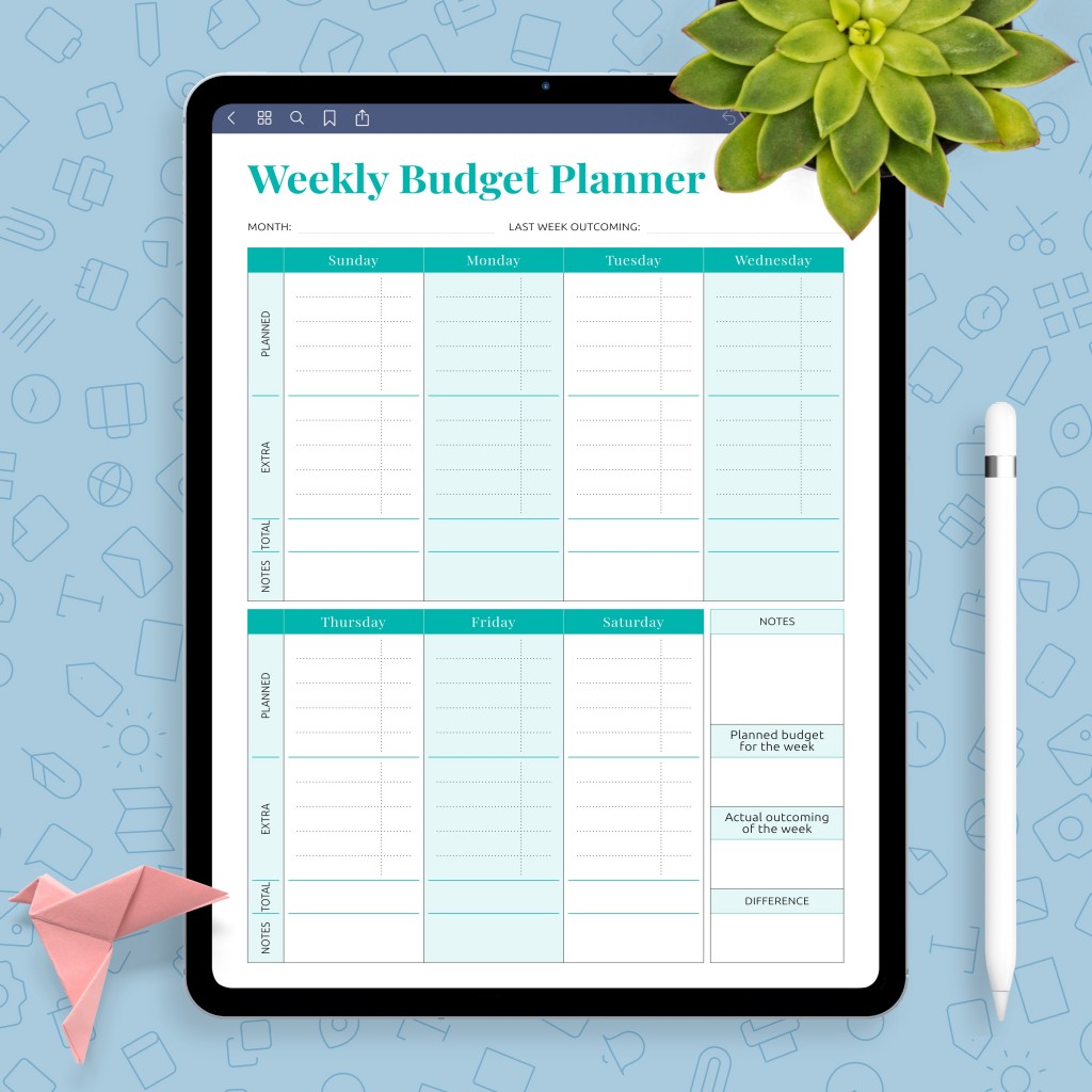 Weekly Money Expense Planner Template - Printable PDF