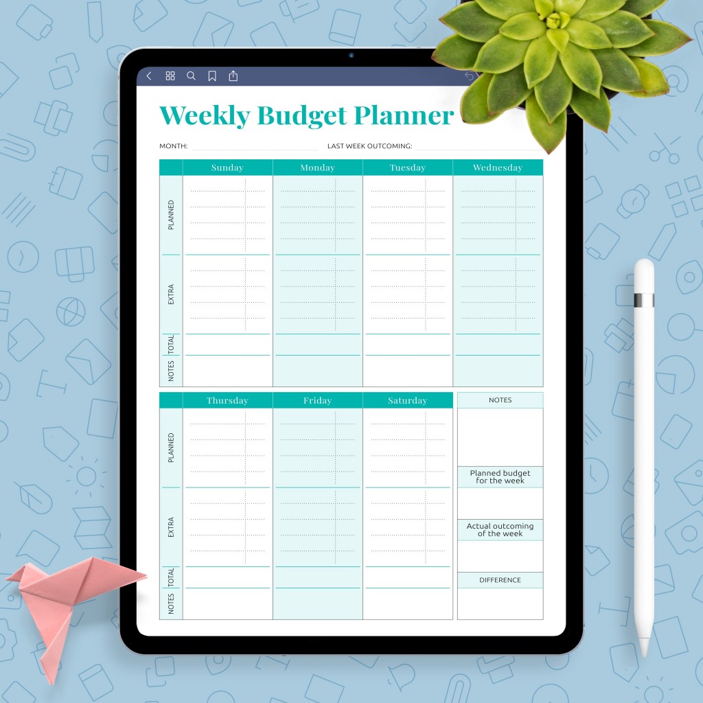 weekly money expense planner template printable pdf