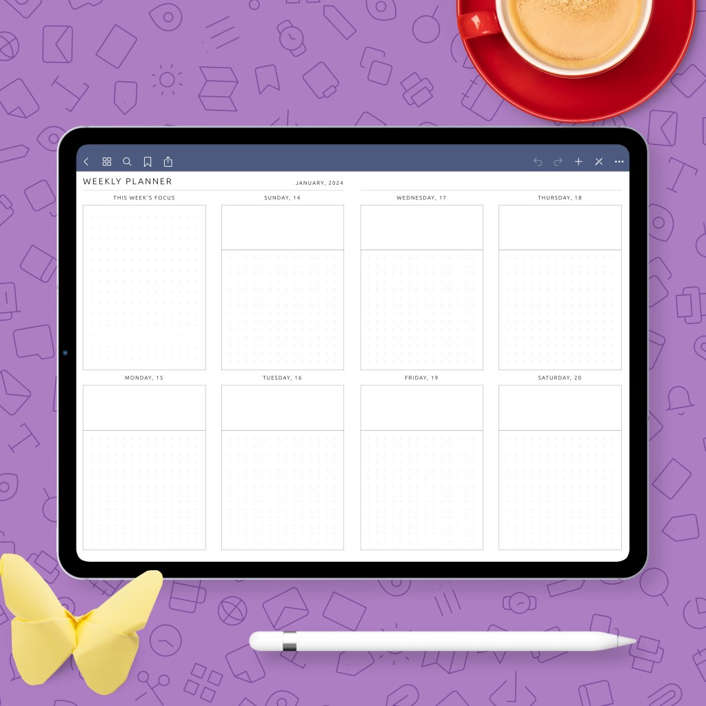 Weekly Planner Template with Dotted Blocks Template - Printable PDF