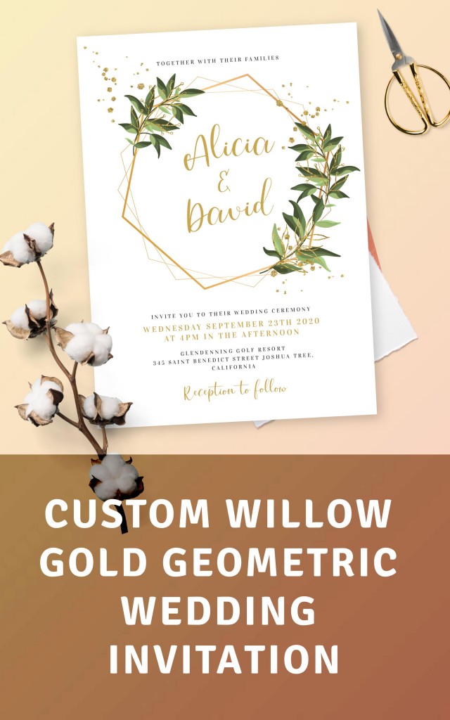 Willow Gold Geometric Wedding Invitation Template Online Maker 7317