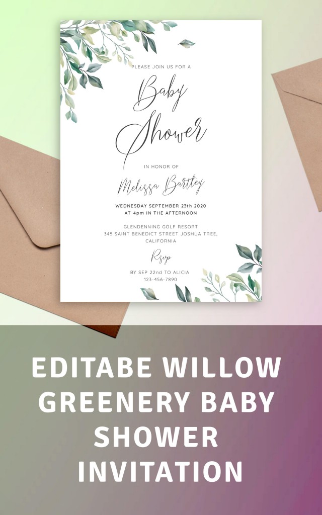 Willow Greenery Baby Shower Invitation Template Online Maker