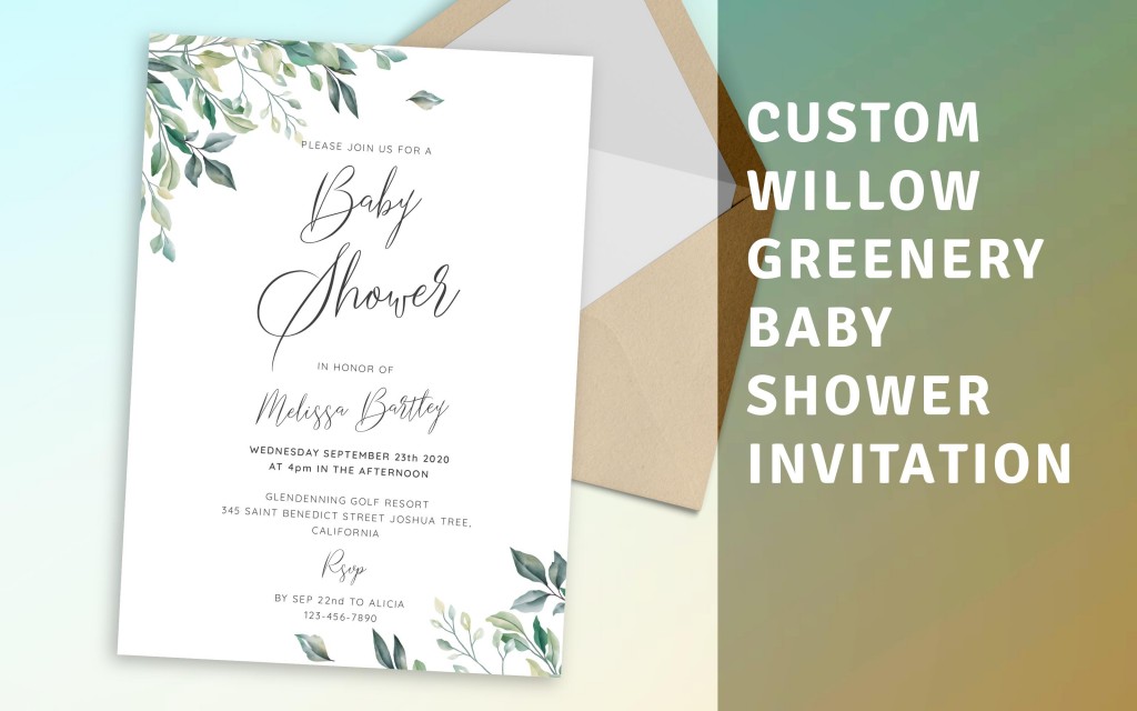 Custom Willow Greenery Baby Shower Invitation