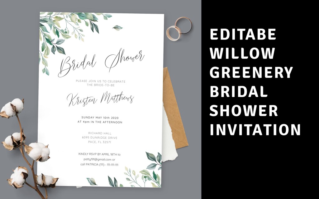 Custom Willow Greenery Bridal Shower Invitation
