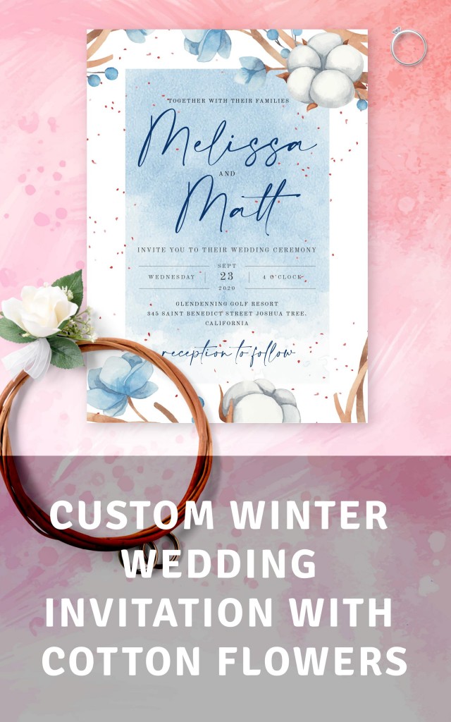 Get Winter Wedding Invitation with Cotton Flowers