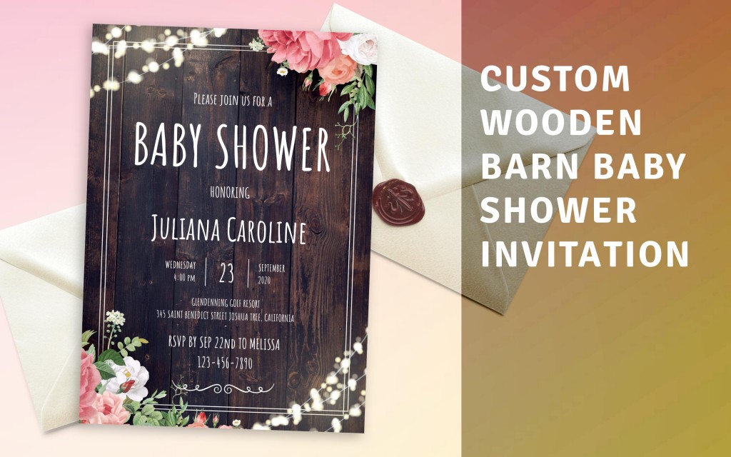 Custom Wooden Barn Baby Shower Invitation