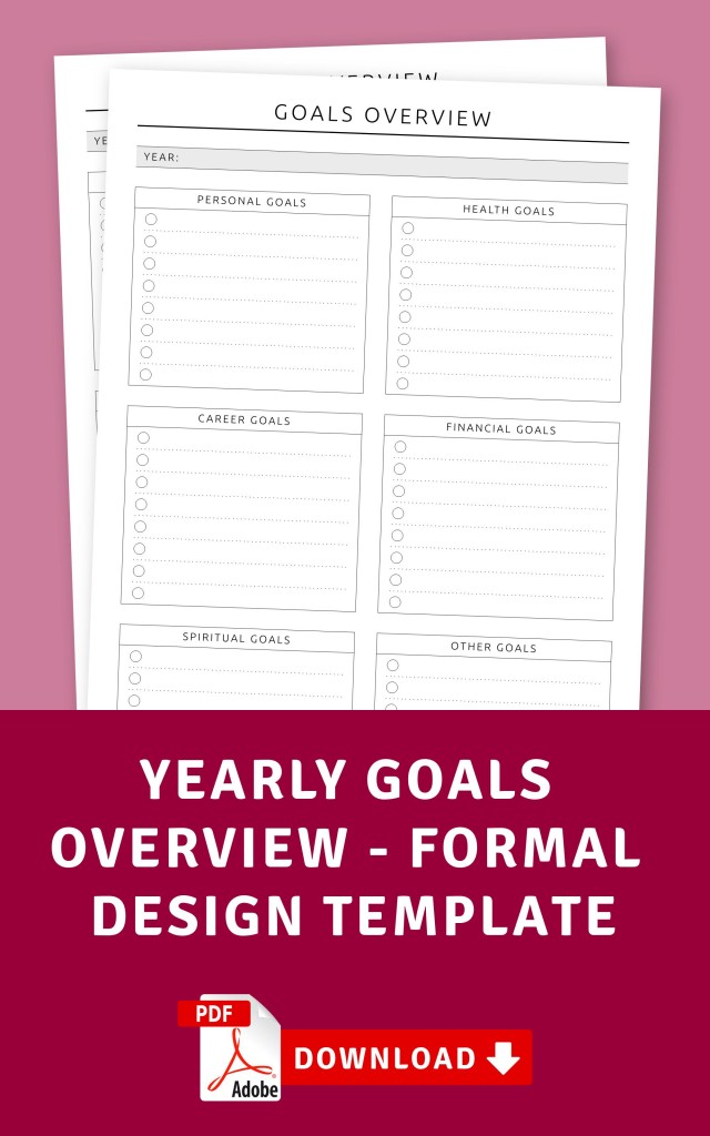Yearly Goals Overview - Formal Design Template - Printable PDF